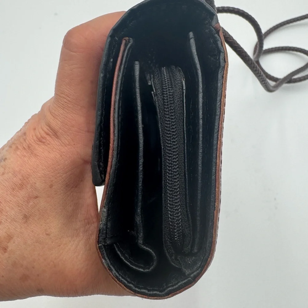 BRIGHTON Large Wallet Organizer Black Brown Croc Embossed Roped Chain